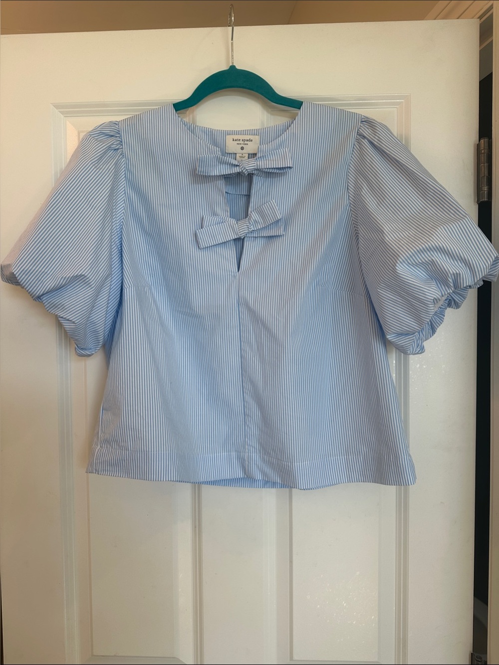 kate spade Blue and White Striped Bow-Front Top